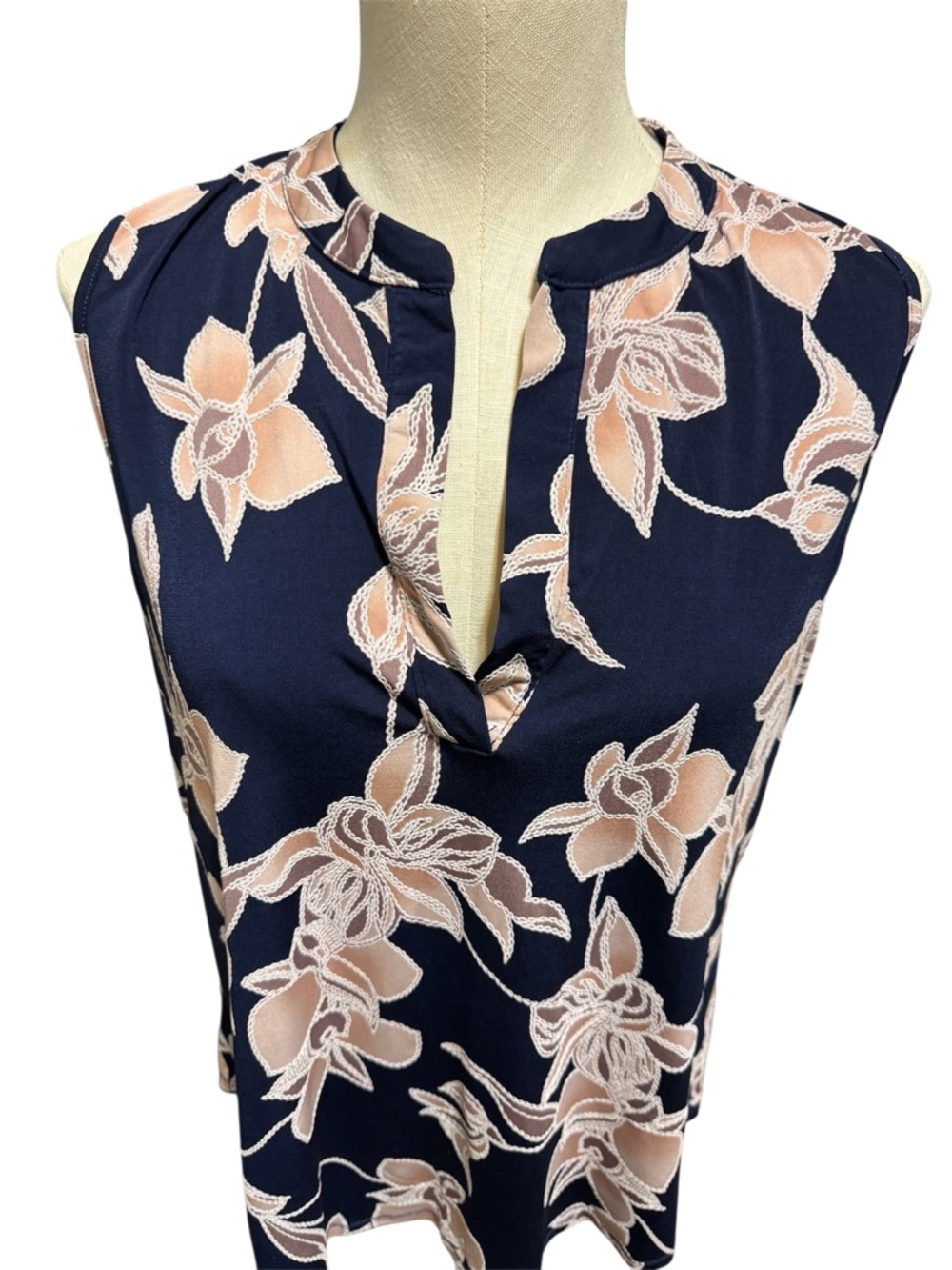 SJS Navy & Blush Pink Floral Sleeveless Blouse Size XL - NEW Without Tag